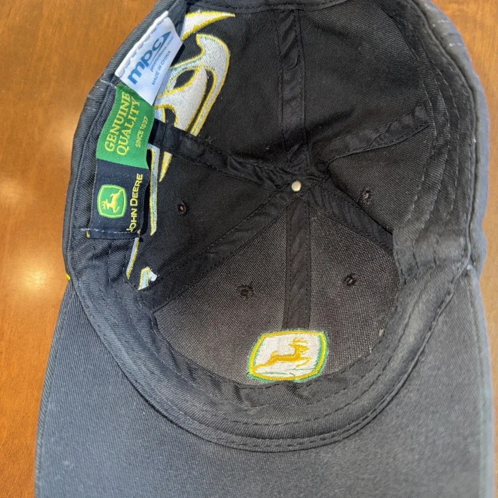 John Deere Hat Cap Black Green Yellow Flame Youth Size Strap Back Gunuine‎